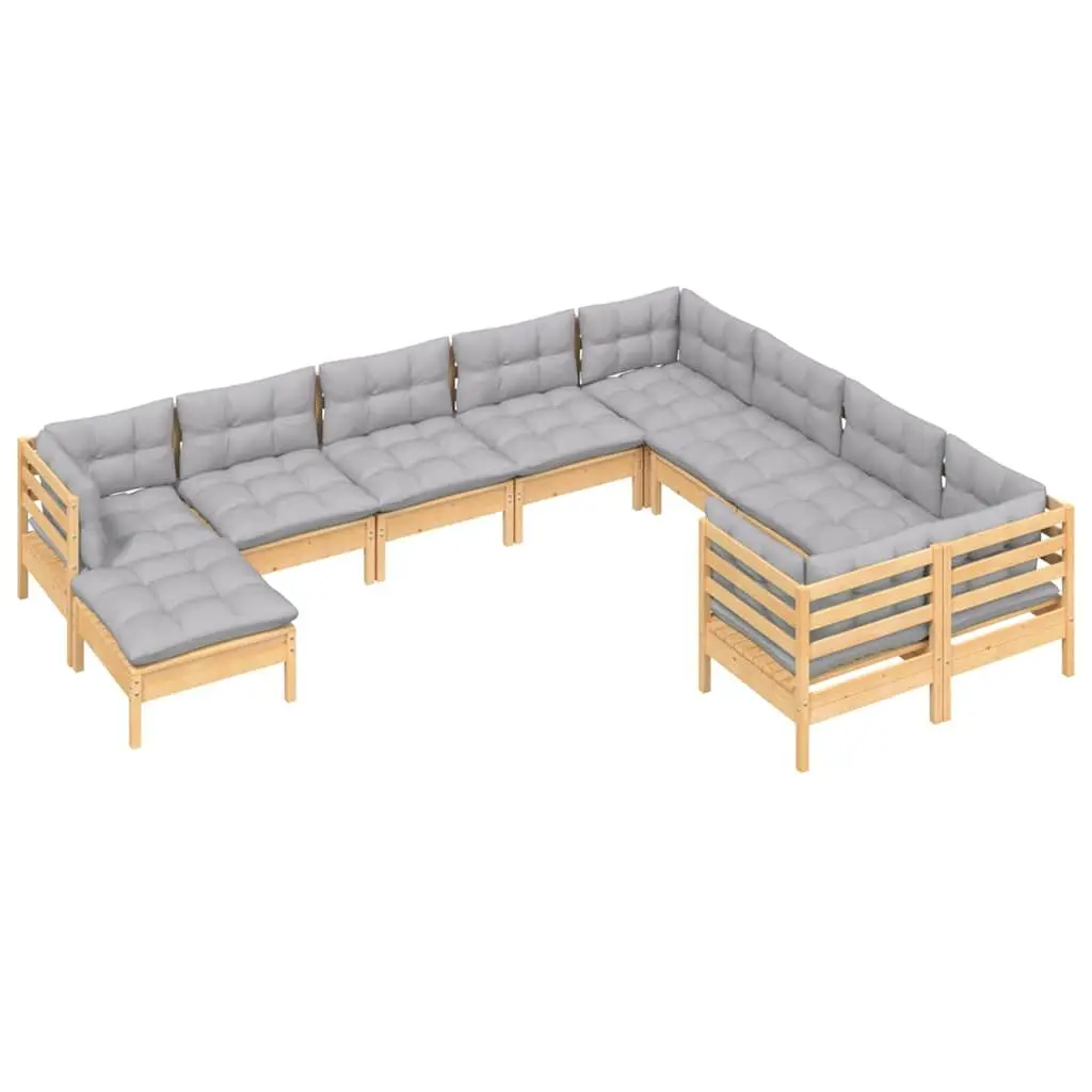 Pinewood Outdoor Lounge Set 10 Piece Garden Furniture with Grey Cushions for Relaxing and Entertaining