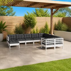 10-Piece Garden Lounge Set - White Pinewood & Cushions
