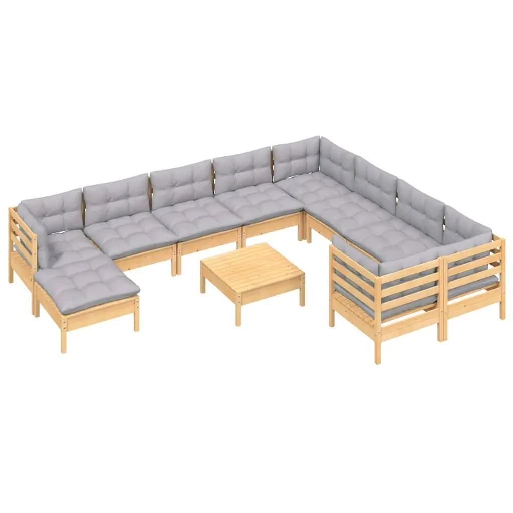 Outdoor Patio Furniture Set 11 Piece Lounge Grey Cushions Pinewood