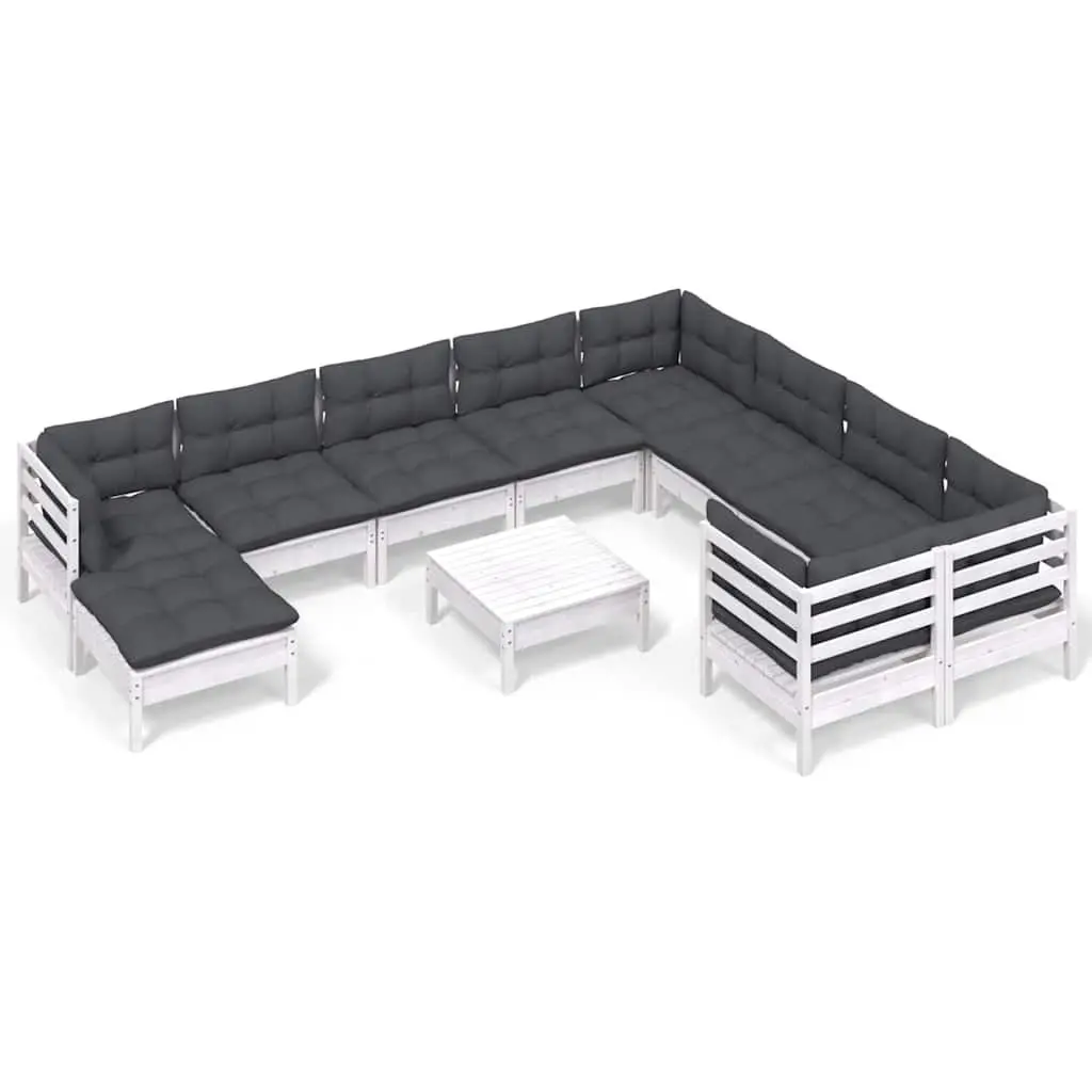 Garden Lounge Set Outdoor Furniture 11 Piece White Pinewood with Cushions