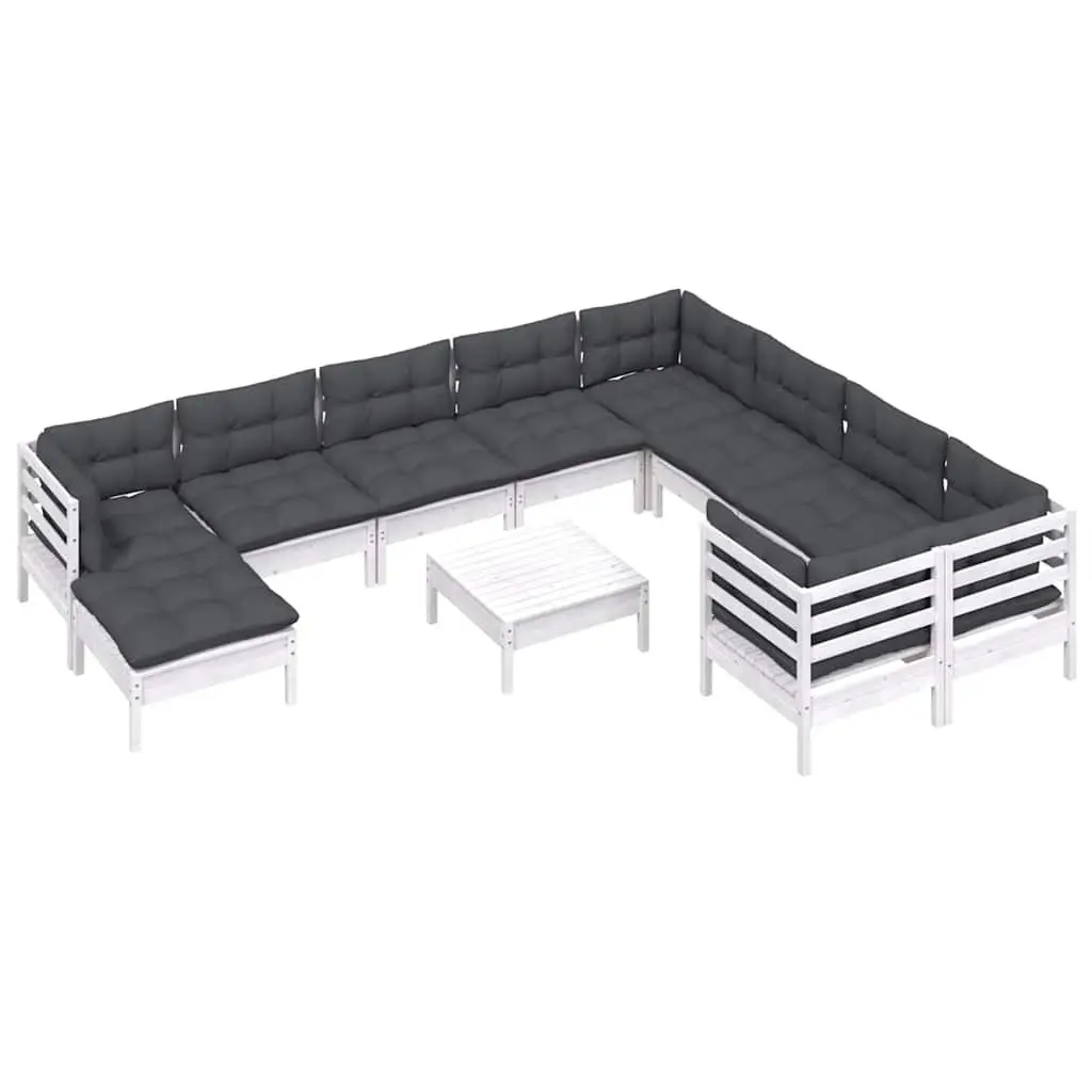Garden Lounge Set Outdoor Furniture 11 Piece White Pinewood with Cushions
