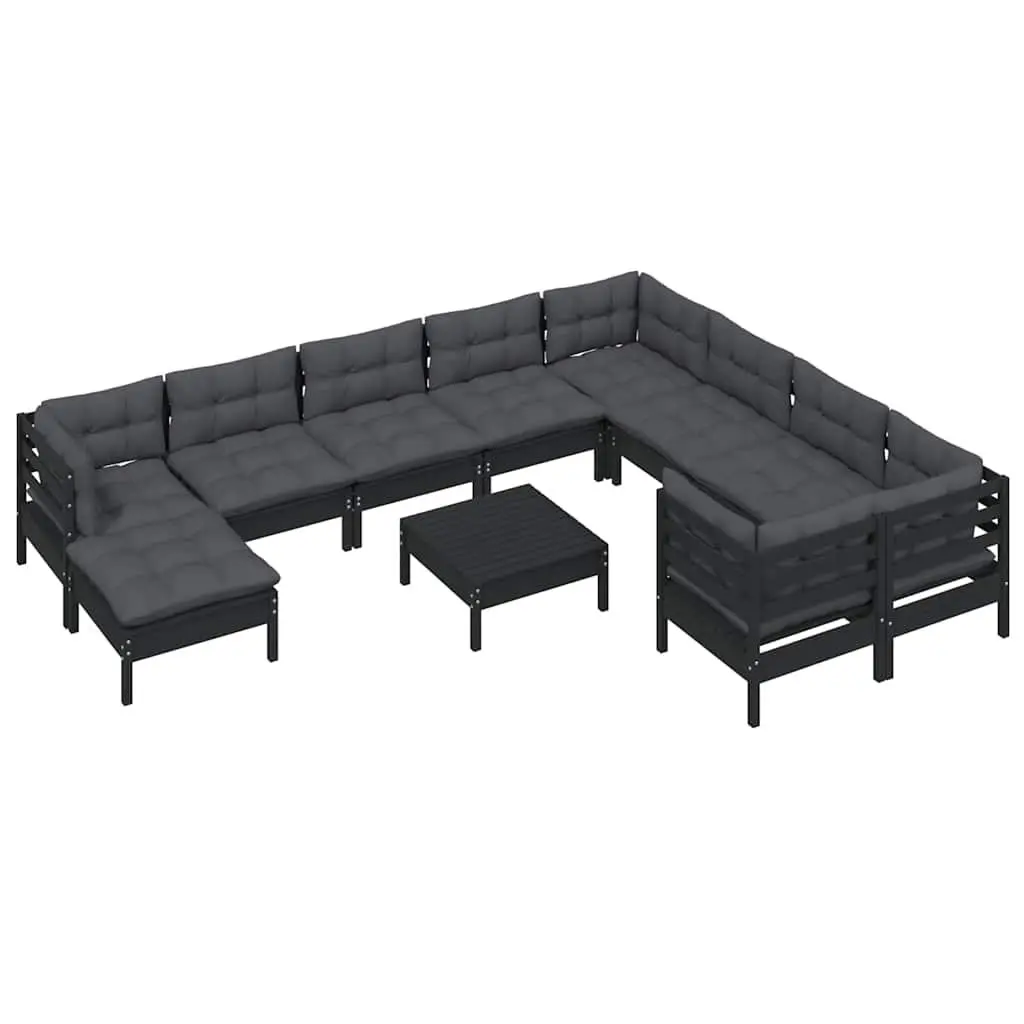 Garden Lounge Set Outdoor Patio Furniture 11 Piece Black Pinewood with Cushions