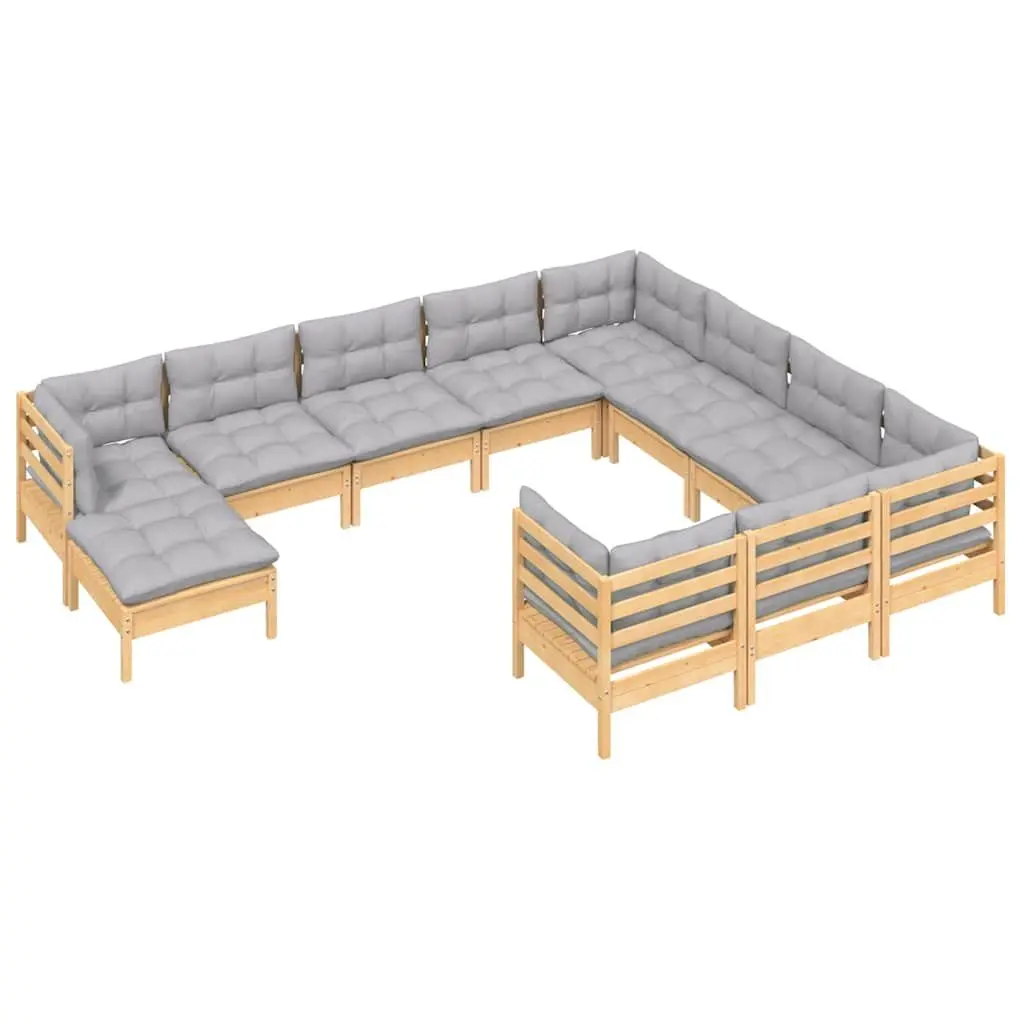 Garden Lounge Set Modular Outdoor Patio Furniture 11 Piece Grey Cushions Pinewood