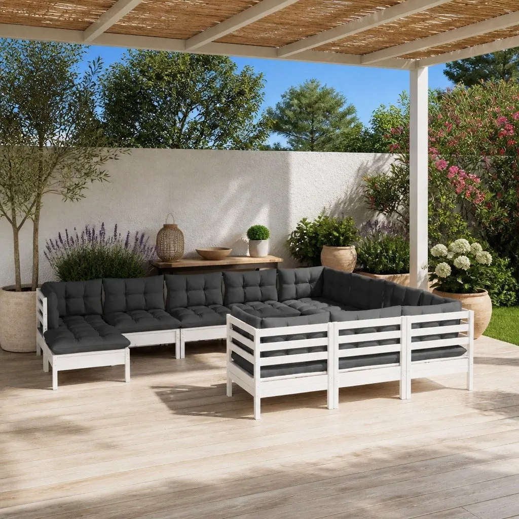 Garden Lounge Set Outdoor Patio Furniture 11 Piece White Pinewood with Cushions