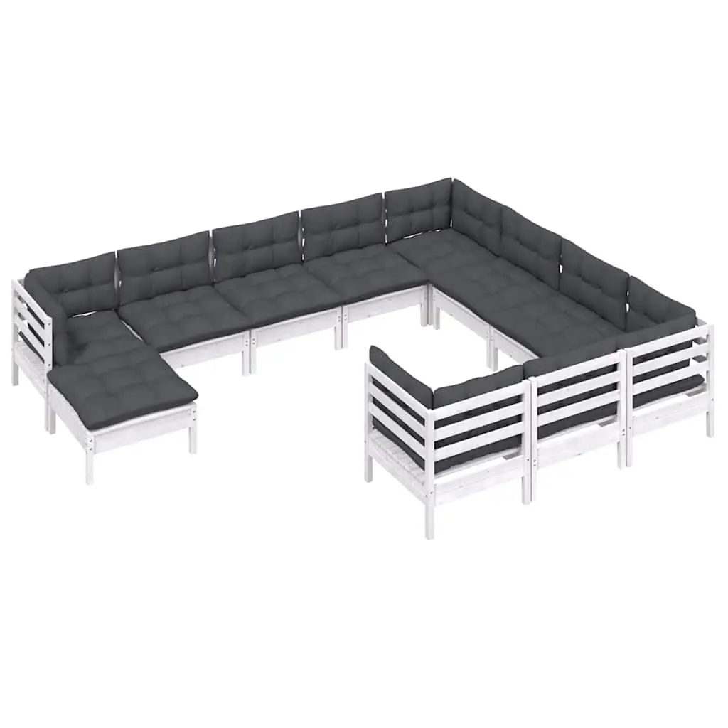 Garden Lounge Set Outdoor Patio Furniture 11 Piece White Pinewood with Cushions