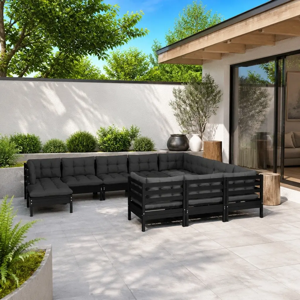 Garden Lounge Set Outdoor Patio Furniture 11 Piece Black Pinewood