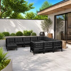 11 Piece Garden Lounge Set with Cushions - Black