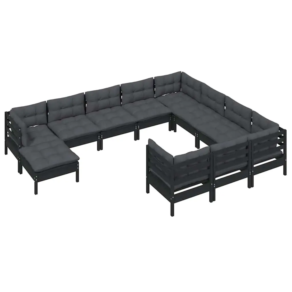 Garden Lounge Set Outdoor Patio Furniture 11 Piece Black Pinewood