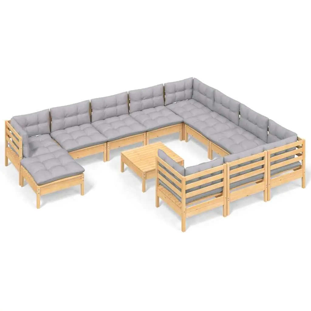 Garden Lounge Set Outdoor Patio Furniture 12 Piece Grey Cushions Pinewood
