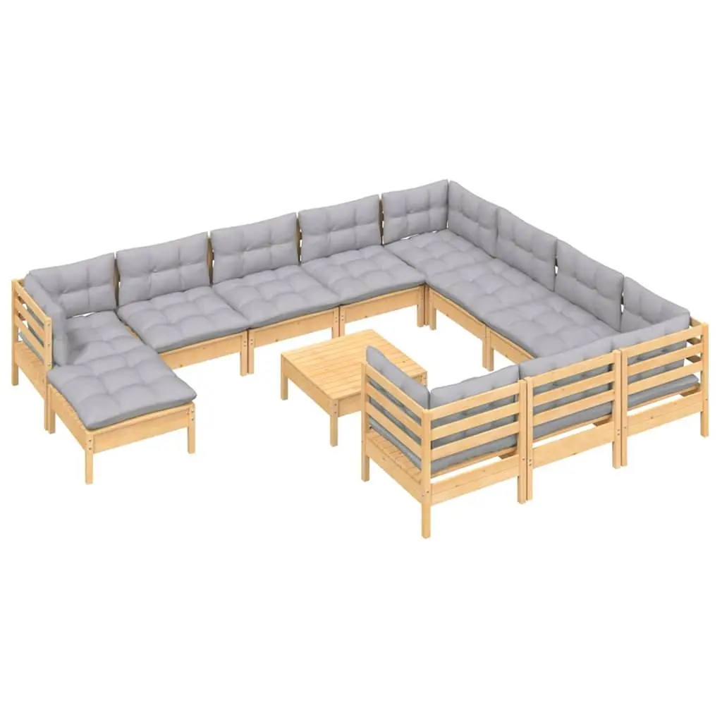 Garden Lounge Set Outdoor Patio Furniture 12 Piece Grey Cushions Pinewood