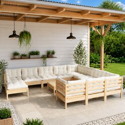 Garden Lounge Set 12 Piece Modular Outdoor Patio Furniture Pinewood Cream