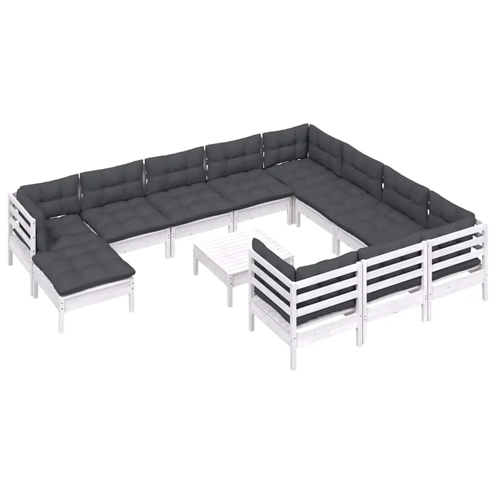 Garden Lounge Set Outdoor 12 Piece Wooden Patio Furniture with Cushions White