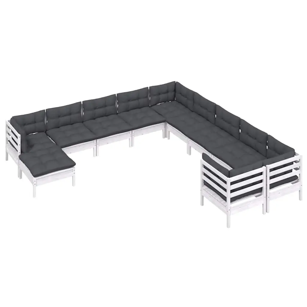 Outdoor Lounge Set 11 Piece Garden Patio Furniture White Pinewood with Cushions