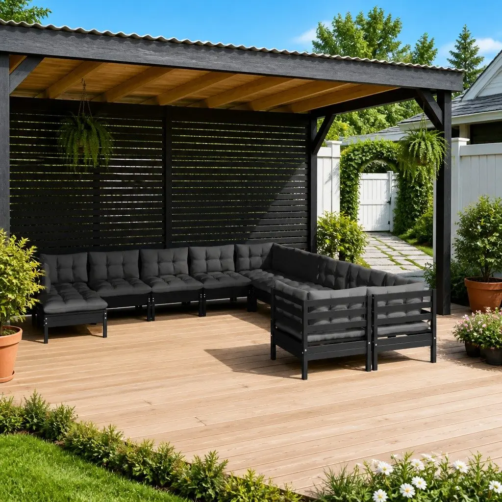 11 Piece Black Pinewood Lounge Set