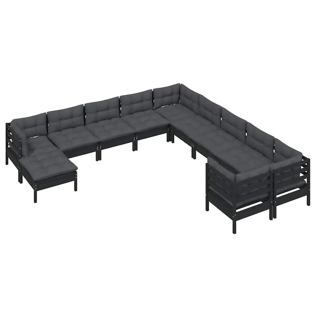 11 Piece Black Pinewood Lounge Set