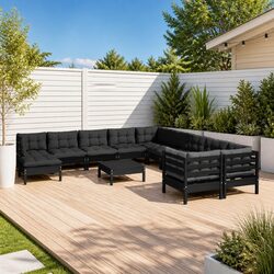 12 Piece Modular Outdoor Lounge Set - Black Pinewood