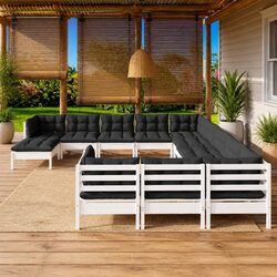 12-Piece Modular Pinewood Garden Lounge Set with Cushions