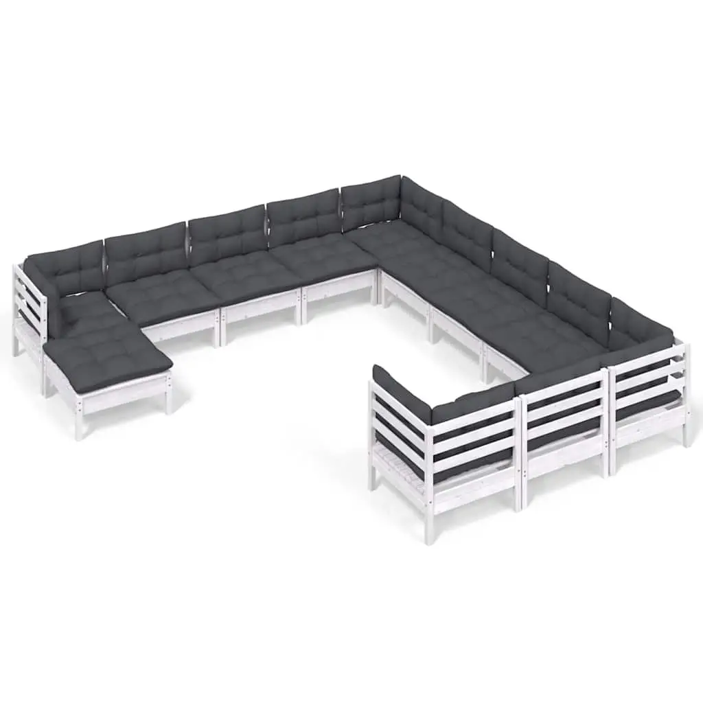 Garden Lounge Set Outdoor Furniture White Pinewood 12 Piece
