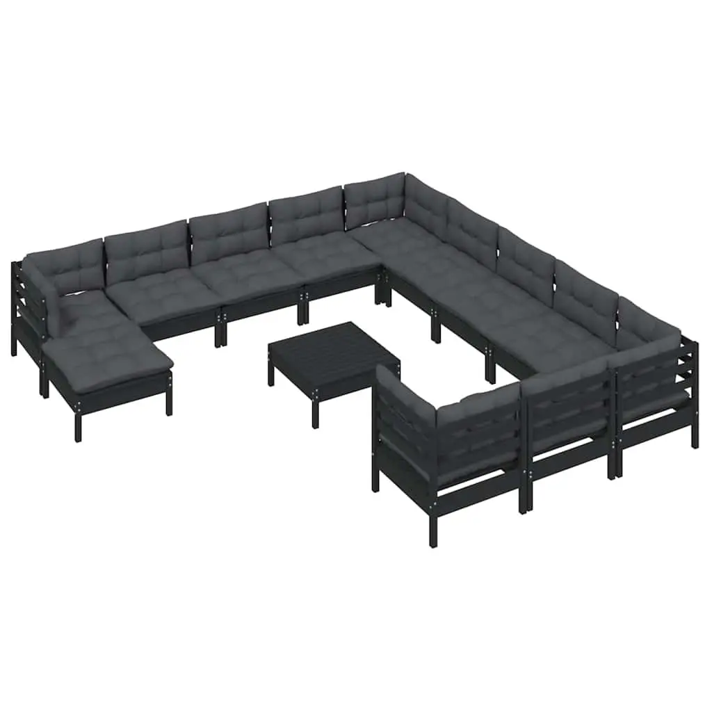 Garden Lounge Set Outdoor Patio Furniture 13 Piece Black Pinewood with Cushions