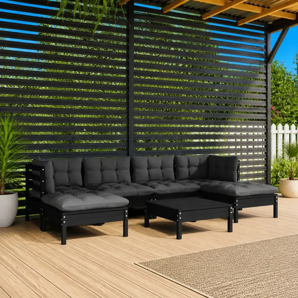 7 Piece Black Pinewood Lounge Set