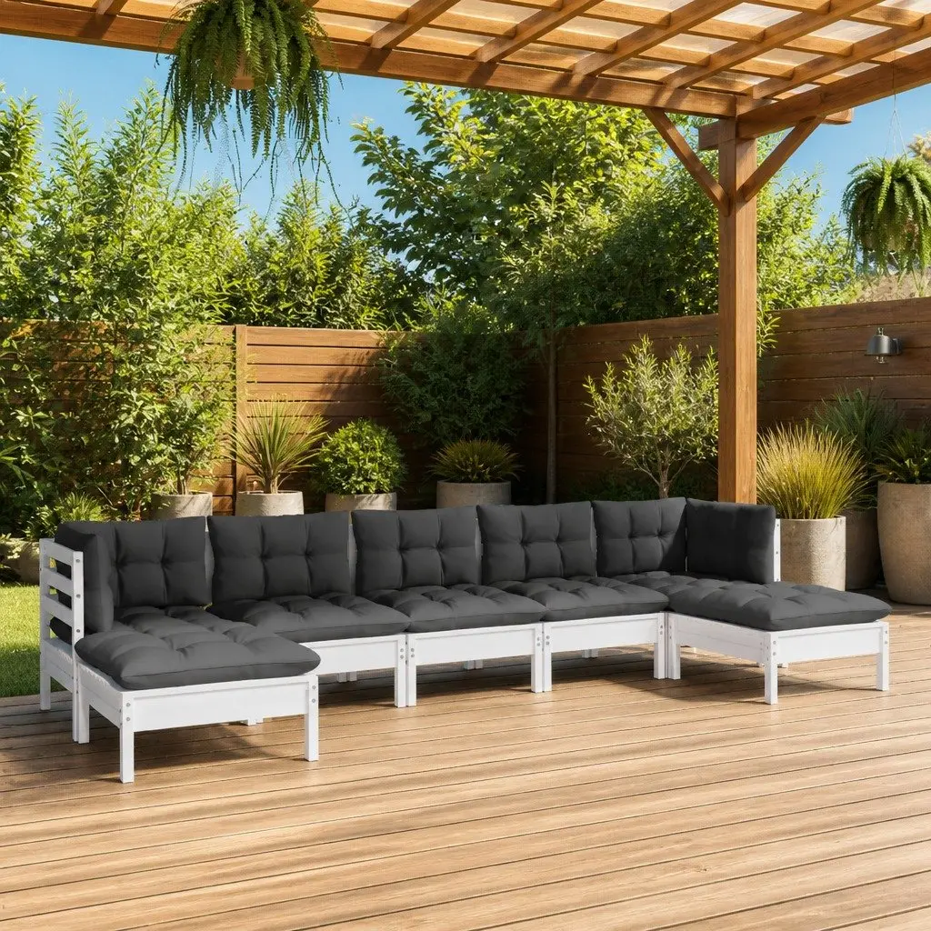 7 Piece Garden Lounge Set with Cushions Outdoor Patio Furniture White Pinewood