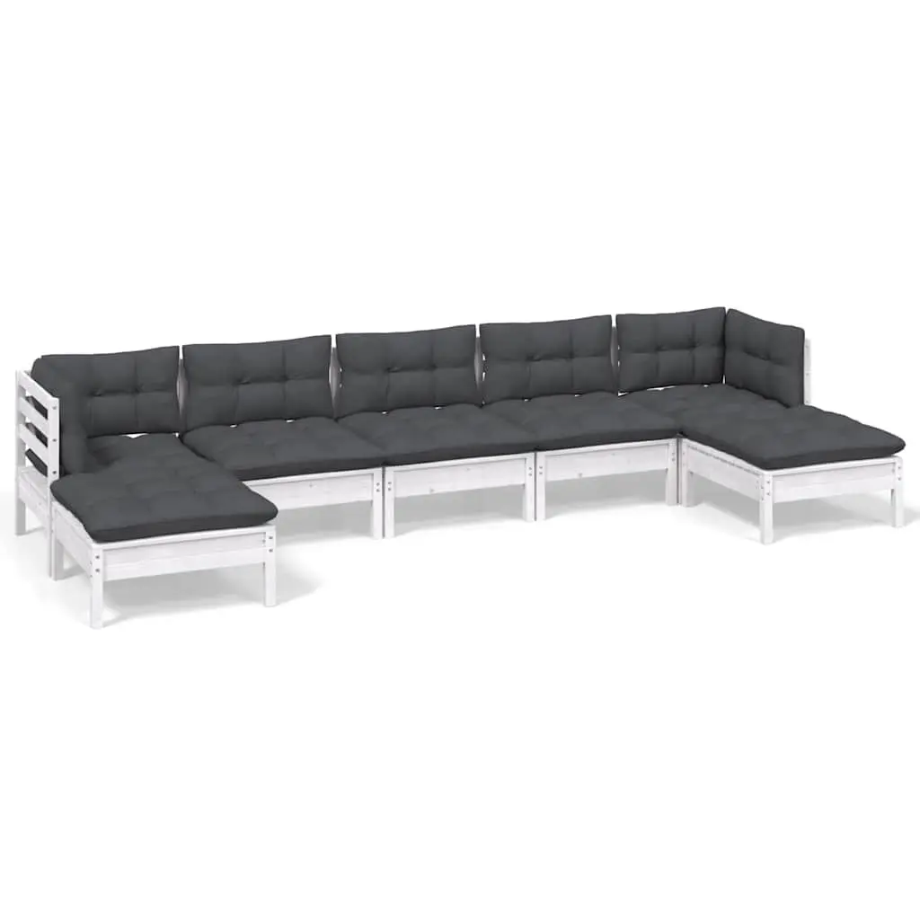 7 Piece Garden Lounge Set with Cushions Outdoor Patio Furniture White Pinewood