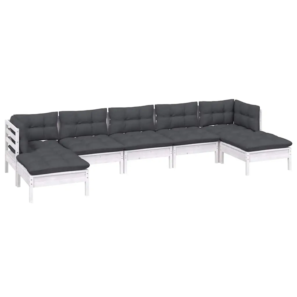 7 Piece Garden Lounge Set with Cushions Outdoor Patio Furniture White Pinewood