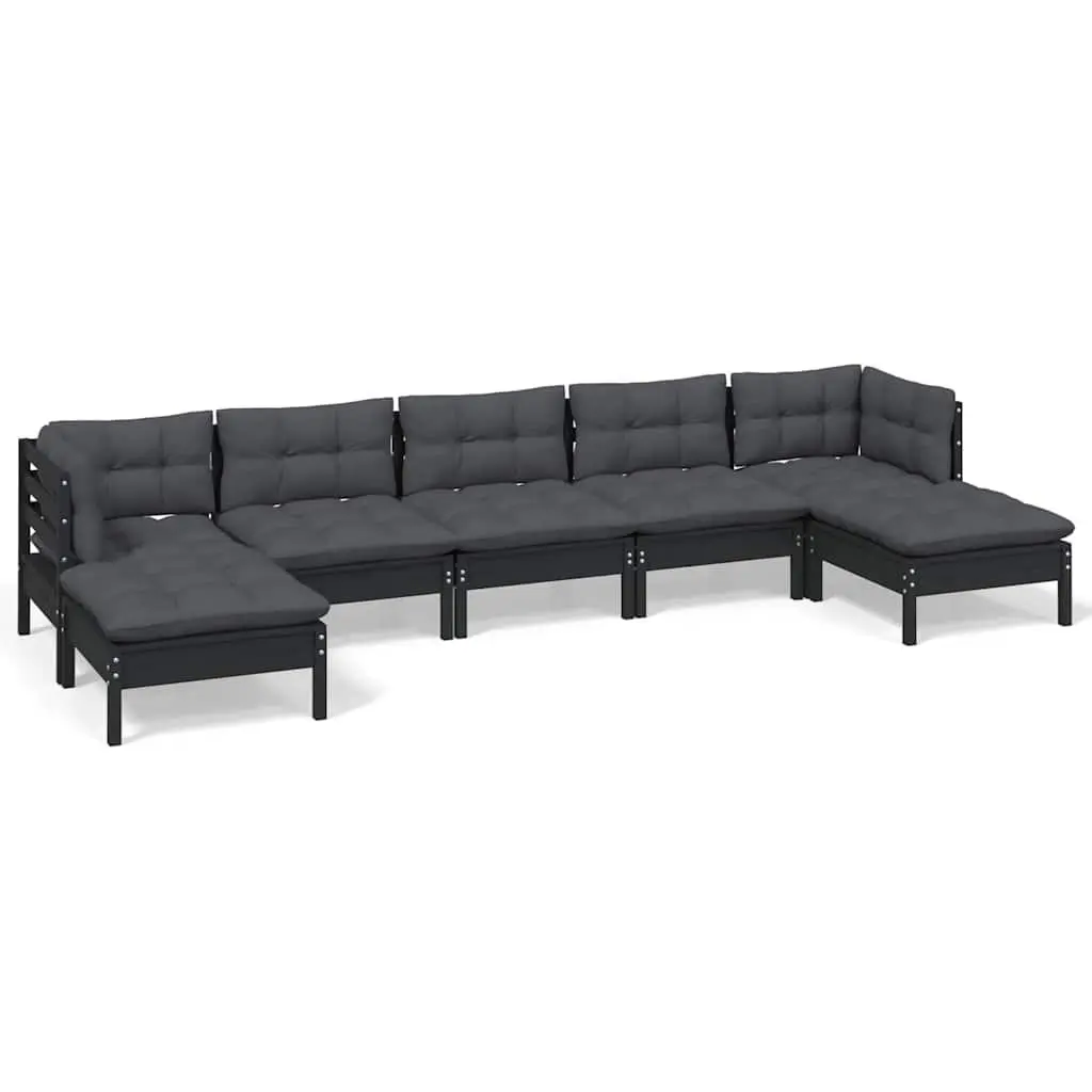 7 Piece Garden Lounge Set Outdoor Patio Furniture Black Pinewood