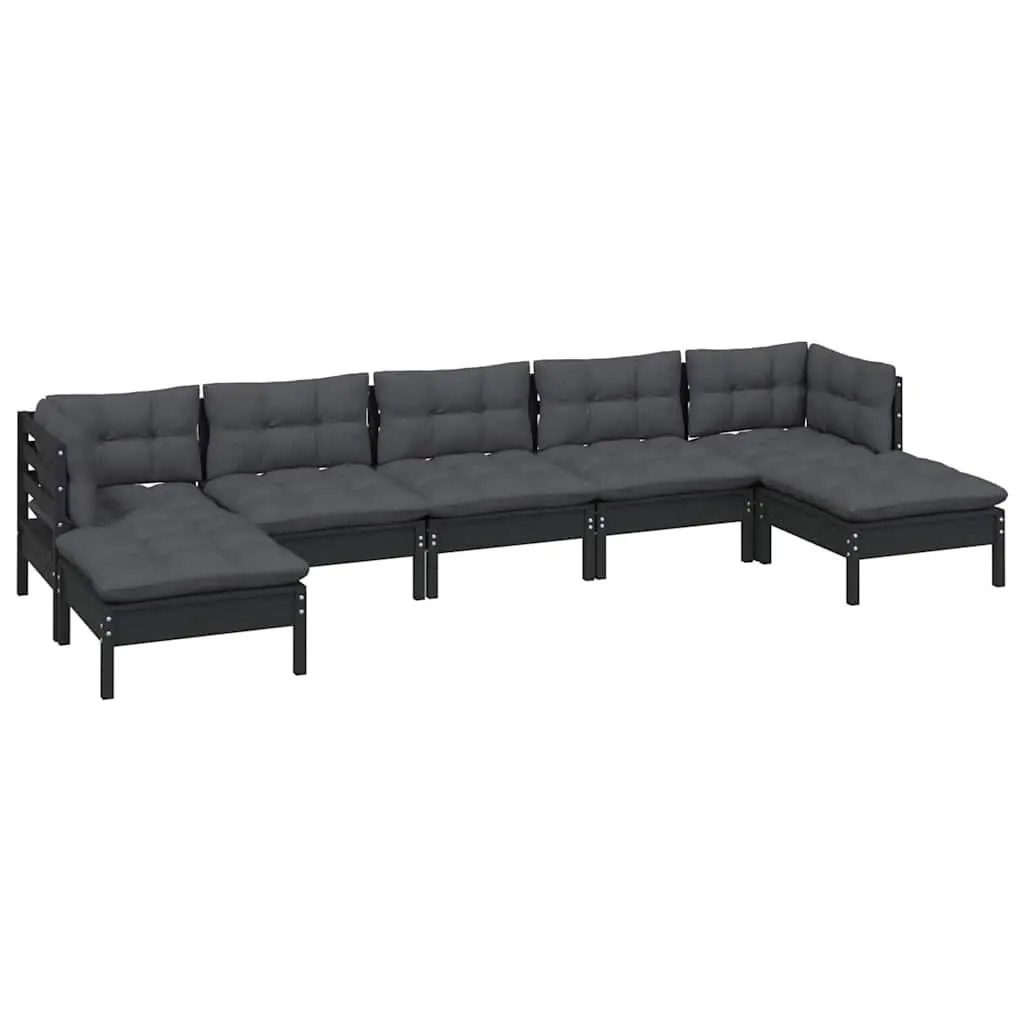 7 Piece Garden Lounge Set Outdoor Patio Furniture Black Pinewood