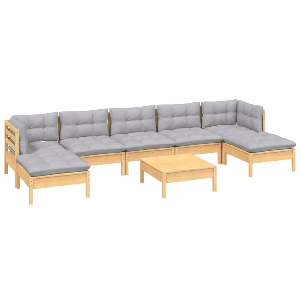 Garden Lounge Set 8 Piece Outdoor Patio Furniture with Grey Cushions Pinewood