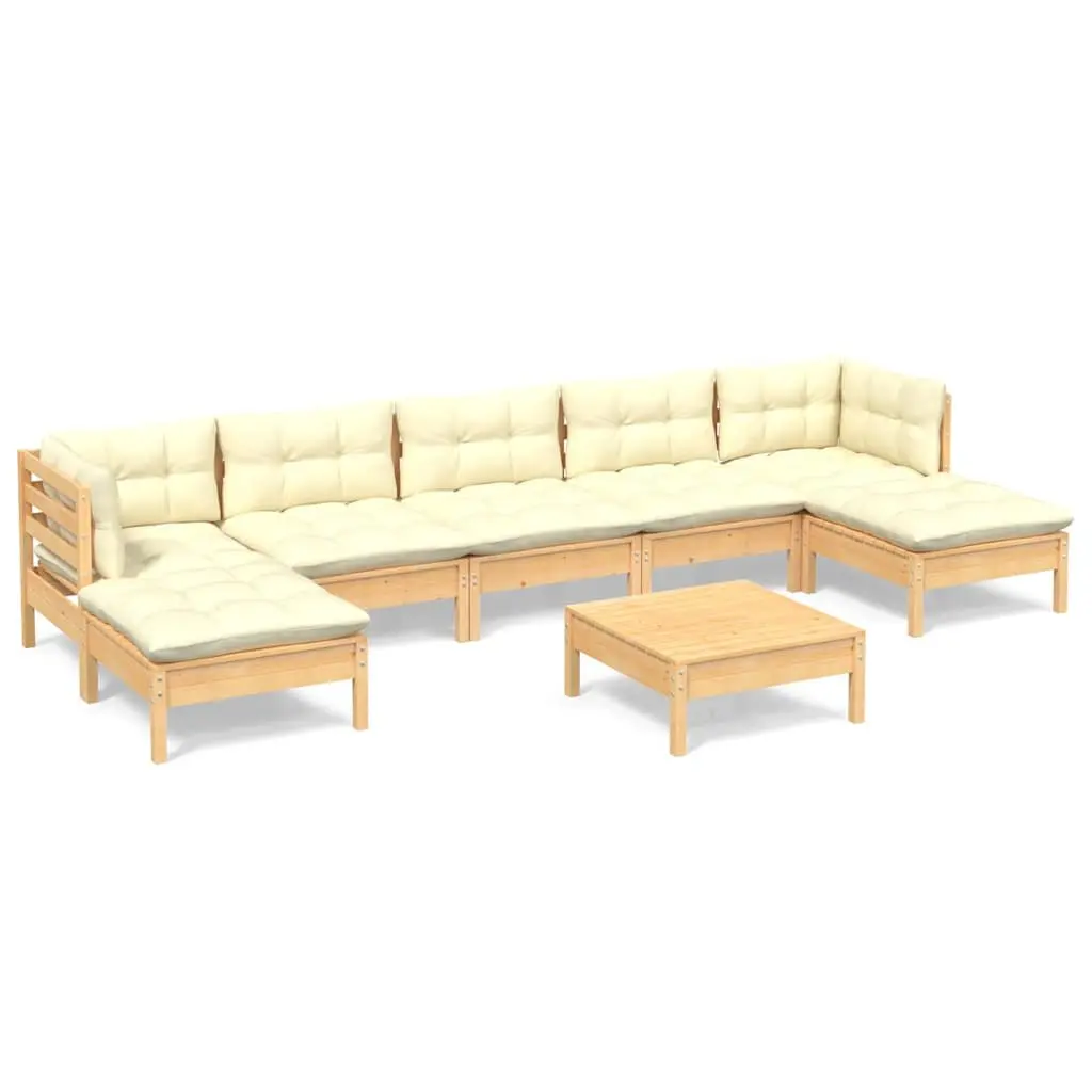 Wooden Garden Lounge Set 8 Piece Outdoor Patio Furniture Size with Cream Cushions