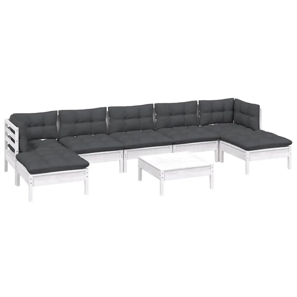 Garden Lounge Set Outdoor Furniture 8 Piece White Pinewood with Cushions
