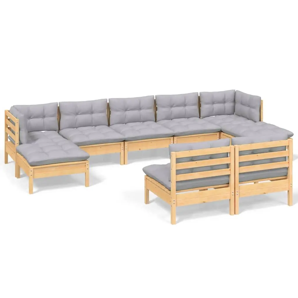 Garden Lounge Set Outdoor Patio Furniture 9 Piece Grey Cushions Pinewood