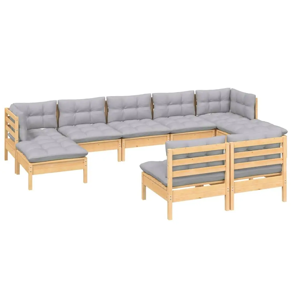 Garden Lounge Set Outdoor Patio Furniture 9 Piece Grey Cushions Pinewood
