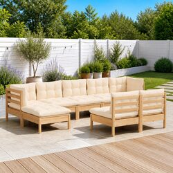 9 Piece Garden Lounge Furniture Set: Pinewood and Cream Cushions