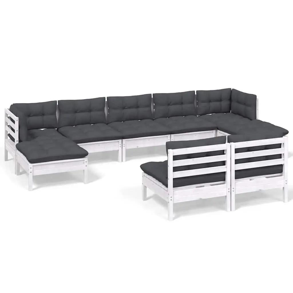 Garden Lounge Set Outdoor Furniture 9 Piece White Pinewood with Cushions