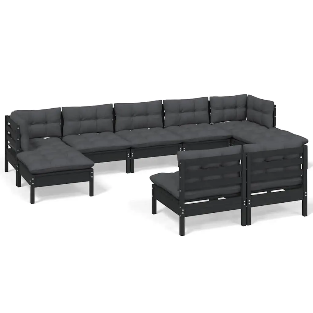 Garden Lounge Set Outdoor Patio Furniture 9 Piece Black Pinewood with Cushions