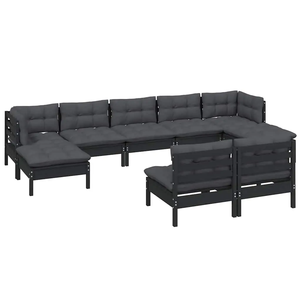 Garden Lounge Set Outdoor Patio Furniture 9 Piece Black Pinewood with Cushions