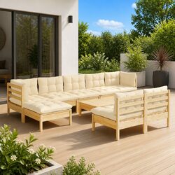 10 Piece Modular Garden Lounge Set with Cream Cushions