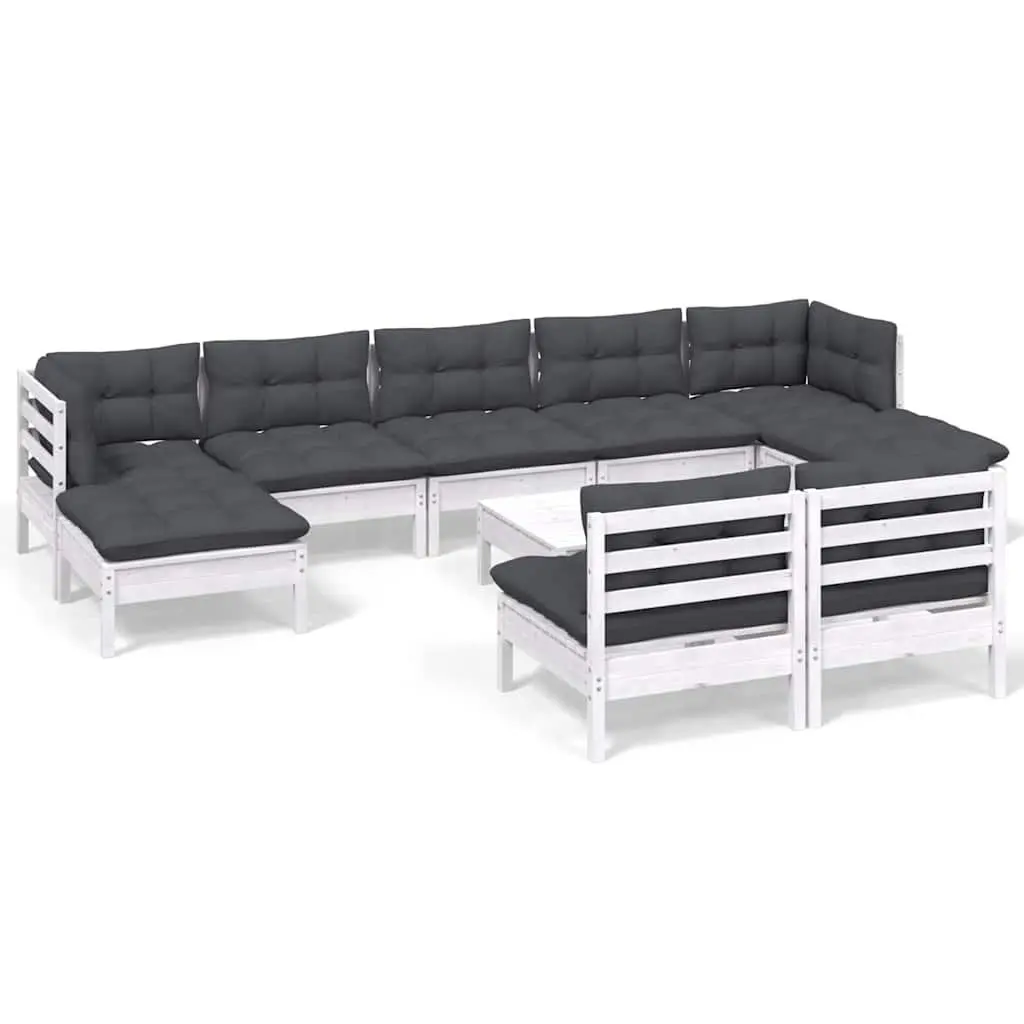 Garden Lounge Set for Outdoor Use 10 Pieces with Cushions White Pinewood
