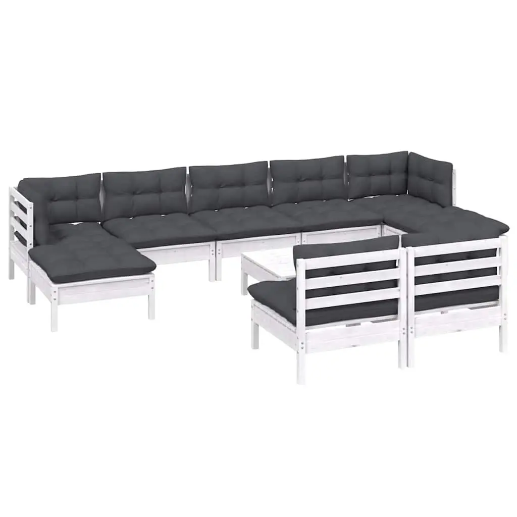 Garden Lounge Set for Outdoor Use 10 Pieces with Cushions White Pinewood