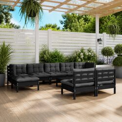 Garden Lounge Set Specifications: 10-Piece Black Pinewood