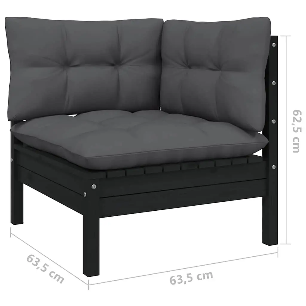 Garden Lounge Set Outdoor 10 Piece Black Pinewood Patio Furniture with Cushions