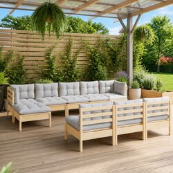 Garden Lounge Set 10 Piece Modular Patio Furniture Grey Cushions Outdoor Seating