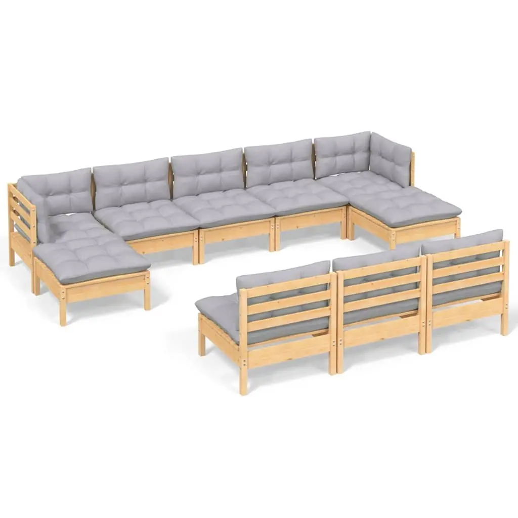 Modular Garden Lounge Set 10 Piece Outdoor Seating Grey Cushions