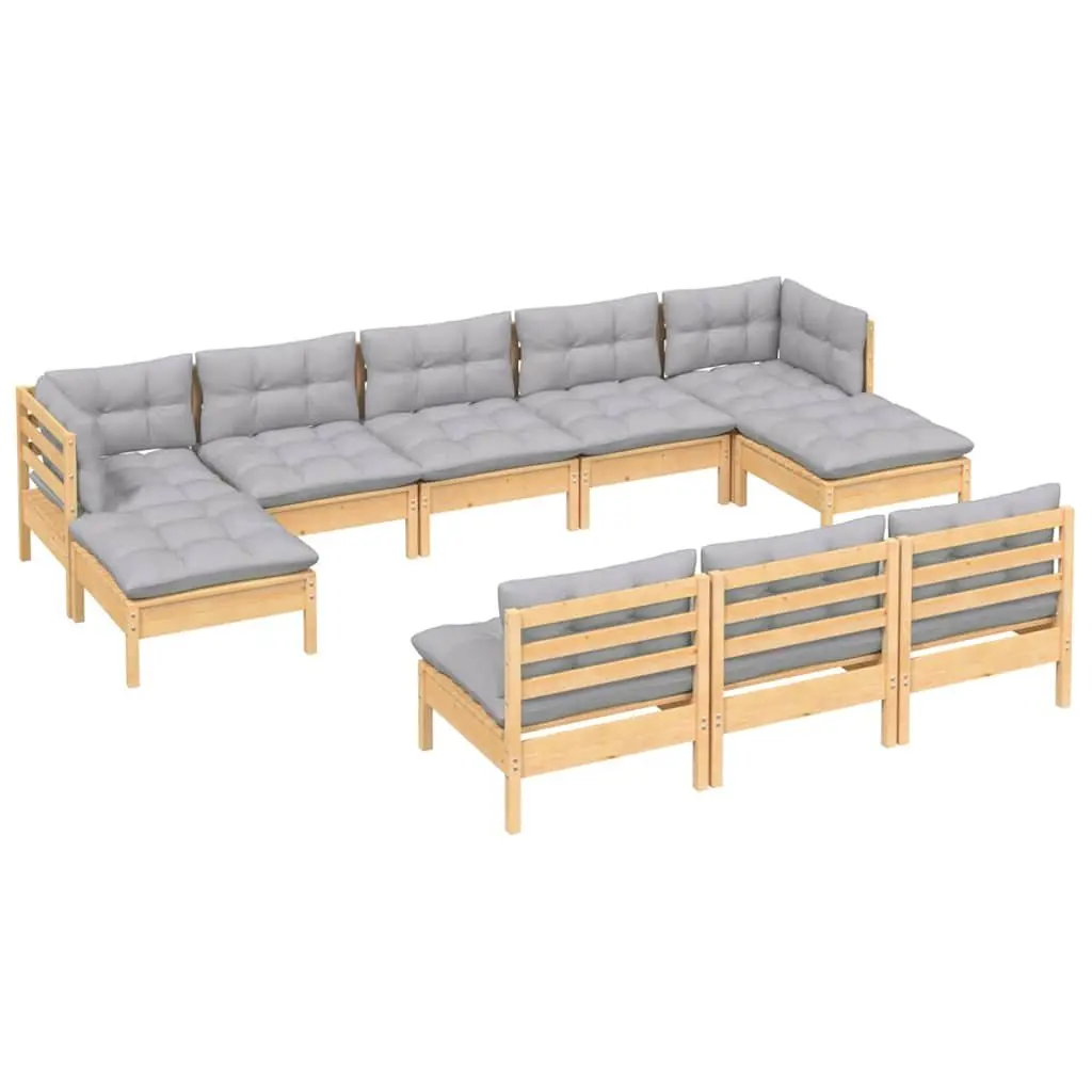 Modular Garden Lounge Set 10 Piece Outdoor Seating Grey Cushions