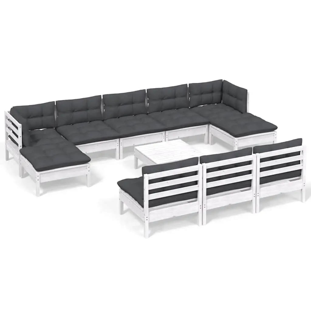 Garden Lounge Set 11 Piece Outdoor Furniture White Pinewood with Cushions