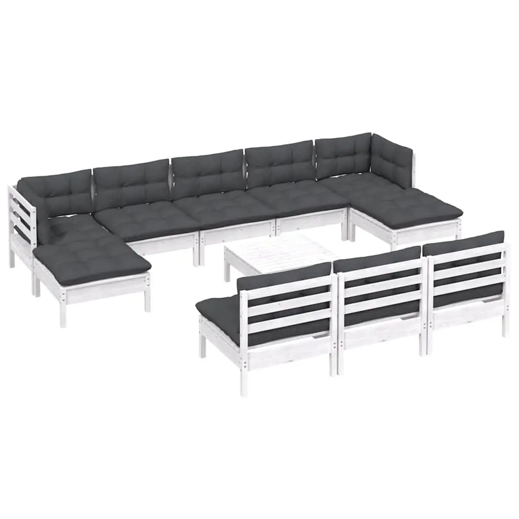 Garden Lounge Set 11 Piece Outdoor Furniture White Pinewood with Cushions