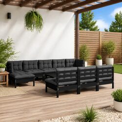 11-Piece Modular Garden Lounge Set in Black Pinewood