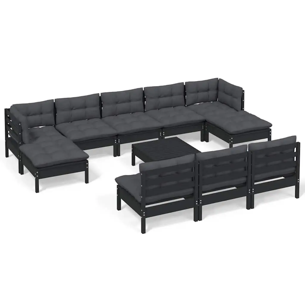 Garden Lounge Set Outdoor Patio Furniture 11 Piece Black Pinewood with Cushions